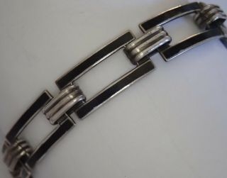 Antique Art Deco Sterling Silver Black Enamel Bracelet