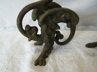 Antique Cast Iron Candle Holder Gargoyles Griffins Dragons FAST 3