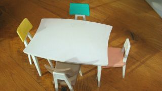 Vintage Mid Century Modern Doll House Kitchen Table,  4 Chairs Plastic Colorful