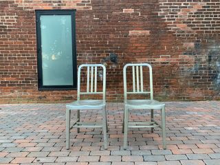 Vintage Goodform Brushed Aluminum Navy 2 Chairs Like Emeco General Fireproofing