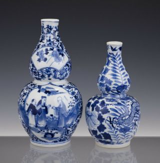 Two Perfect Chinese Porcelain Double Gourd Vases 19th C.