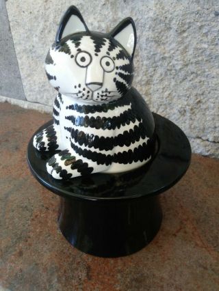 Vintage B Kliban Cat Ceramic Black Magic Top Hat Cookie Jar Trinket Box Hallowee