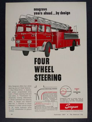 1967 Seagrave Fire Engine Ladder Truck Vintage Print Ad