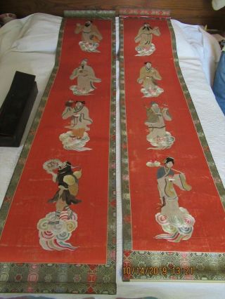2 Antique Chinese Hanging Scrolls Silk Embroidery