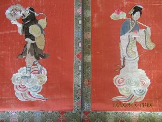 2 Antique Chinese Hanging Scrolls Silk Embroidery 3