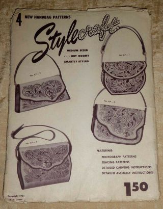 1951 Vtg Traditional Tooled Leather Handbag/purse Patterns Stylecraft