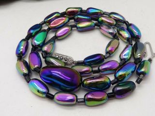 Pretty Vintage Carnival Glass Colour Change Beads Necklace Unusual Smooth Cut