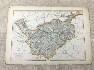 Antique Map Cheshire County England 19th Century Old Hand Coloured