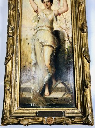 Antique Oil on Wood Panel Painting of Woman in Summer Dress Signed L.  Ferstel 2