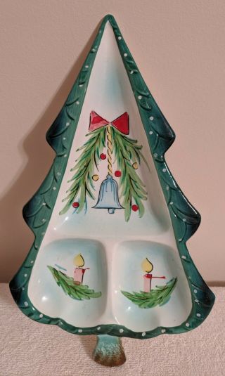 1959 Vintage Holt Howard Ceramic Christmas Tree Divided Candy Dish Nut Dish