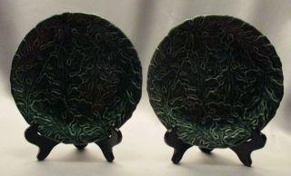 Two Vtg.  H.  P.  8 " Dia.  Green Oaktree Majolica Plates By Dennis Kyte For Sgma