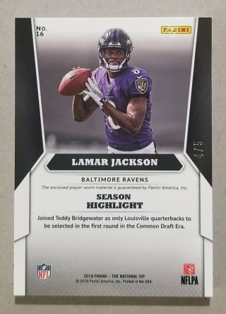 2018 Panini National Convention Gold VIP LAMAR JACKSON Relic Patch /5 2