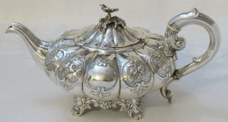 Antique Solid Sterling Silver William Iv Ornate " Melon " Teapot,  1833
