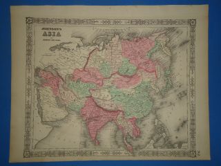 Vintage 1864 Asia Map Old Antique Johnson 