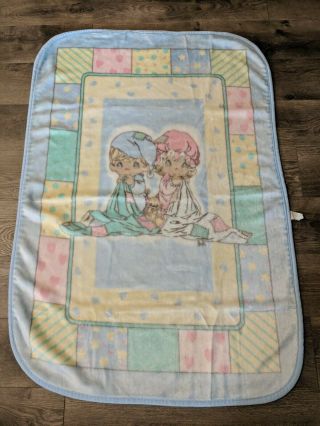 Vintage Precious Moments Patch Work Plush Fleece Baby Blanket Boy/girl/unisex