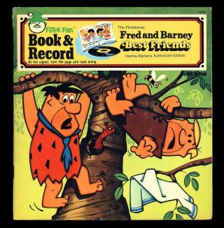 Vintage 1976 " Best Friends " Flintstones Fred & Barney Record & Book (45 Rpm)