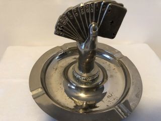 Vintage Art Deco Chrome Ashtray Hand Holding Playing Cards