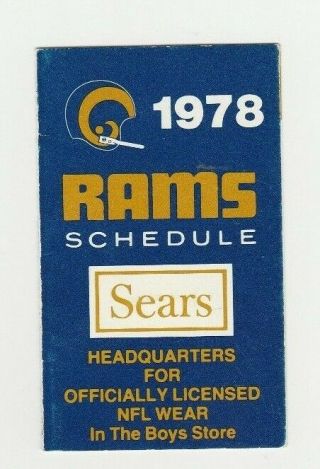 1978 Los Angeles Rams Pocket Football Schedule Sponsored By Sears