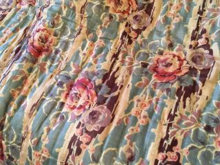Adorable Blue Antique 1940s Cotton Tie Quilt Blanket Batting Filled Pink Roses