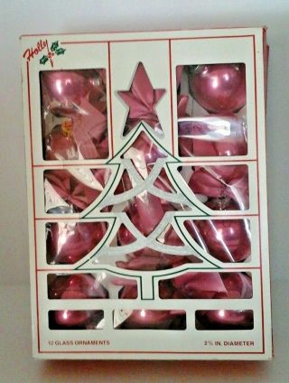 Holly Vintage 12glass Ornaments Pink With Bows
