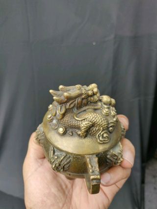 Antique Chinese Bronze Tripod Dragon Censer Late Ming Dynasty 3