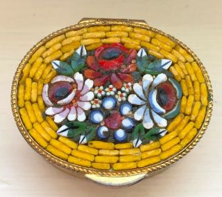 Vintage Italy Micro Mosaic Pill/trinket Box - Flowers