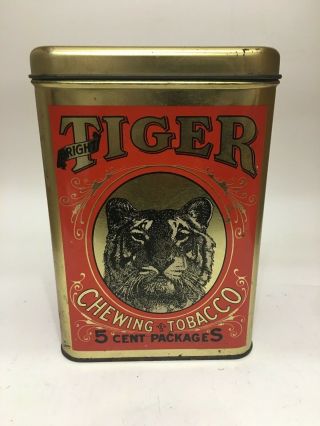 Vintage Bright Tiger Chewing Tobacco Tin Cannister Can