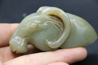 Chinese Vintage Sinkiang Old Jade Horse Head Bust Totem Powerful Carving Ffttt