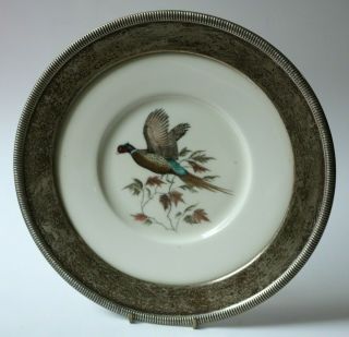 Frank M.  Whiting Sterling Silver And Porcelain Pheasant Plate