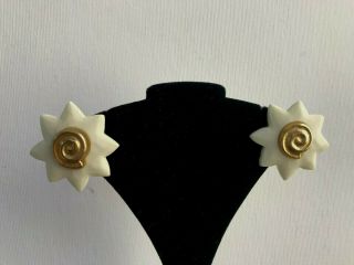 Vtg.  Givenchy Paris Ny Gold Tone & Lucite Cabochon Star Shaped Clip Earrings