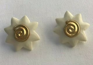 Vtg.  Givenchy Paris NY Gold Tone & Lucite Cabochon Star Shaped Clip Earrings 2