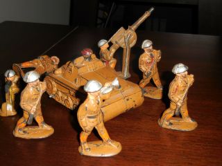(7) Rare Vintage Aub - Rubr Auburn Rubber Us Wwi Soldiers Toy Soldiers And Tank