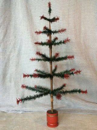 Antique German Christmas Goose Feather Tree Two Tone Green And Red