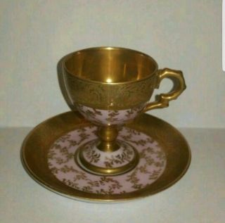 Royal Vienna Porcelain Demitasse Cup Saucer Antique Blue Beehive Gold Gilt Leave