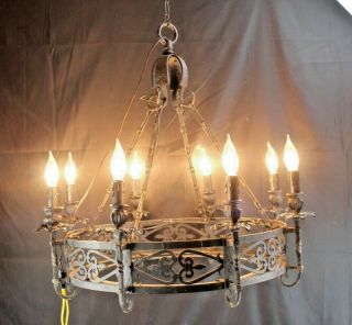 Antique Architecture Hanging Eight Light Candelabra Chandelier Gothic Wrought Ir