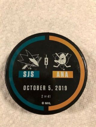 Anaheim Ducks Vs.  San Jose Sharks Official Warm Up Puck 2019/2020 Season