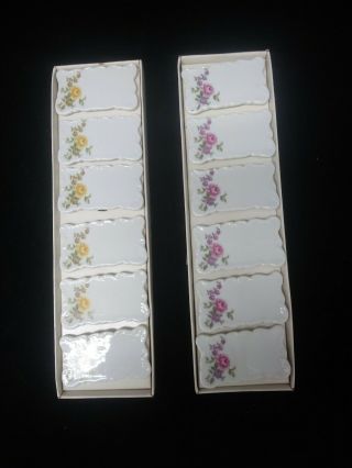 Vintage Shafford Floral Porcelain Glass 12 Place Cards Box