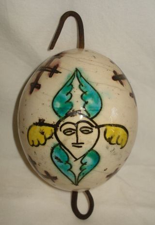 Rare Antique Kutahya Ceramic Egg With Seraphim And Jerusalem Crosses,  18th Centu