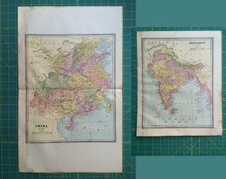 Large China Folio India - Vintage 1885 Antique Crams World Atlas Maps