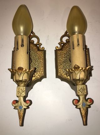 Wired Pair Antique Finish Virden Co.  Wall Sconce Fixtures 26a