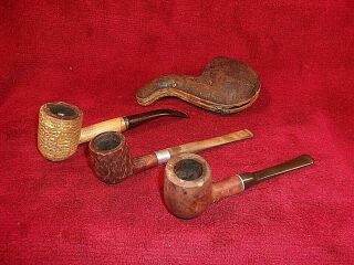 3 Vintage Tobacco Pipes & 1 Old Wdc Pipe Case