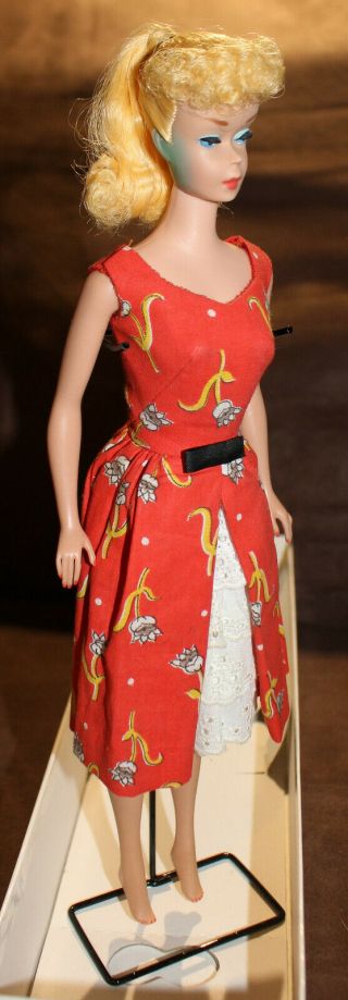Vintage 1964 Garden Tea Party Barbie Red Dress 1606 Blonde Blue Eyes