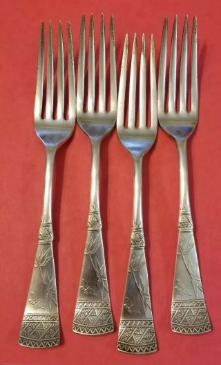 Rare Holmes Booth Haydens Japanese 1879 4pc Set Forks Large Spoons Silverplate