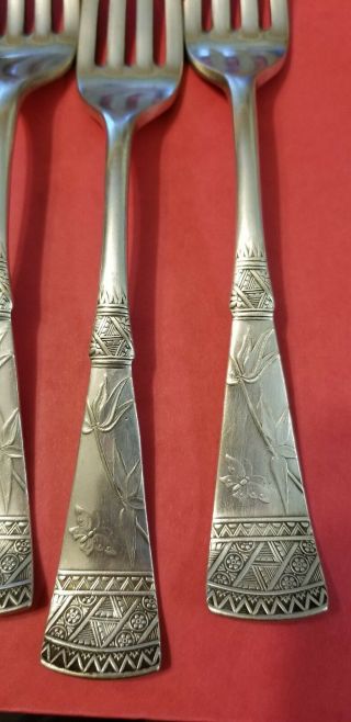 Rare Holmes Booth Haydens Japanese 1879 4Pc Set Forks Large Spoons Silverplate 3