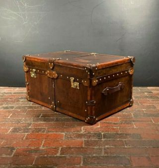 Handmade Antique Leather Campaign Chest Coffee Table Trunk
