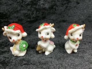 Set Of 3 Vintage Christmas Reindeer Deer Bone China
