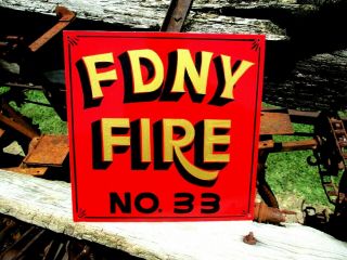 Antique Vintage Style Nyfd York Fire Dept Metal Hand Painted Sign Shop Art