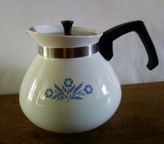 Vintage Corning Ware Cornflower Blue 6 Cup Stove Top Coffee Tea Pot P - 104 W/ Lid