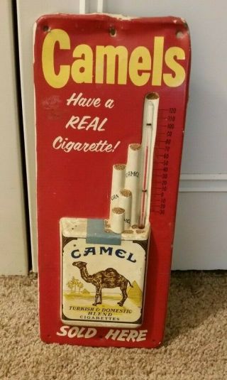 Vintage Camel Cigarettes Tin Embossed Advertising Thermometer Sign 13.  5 X 5 34 "