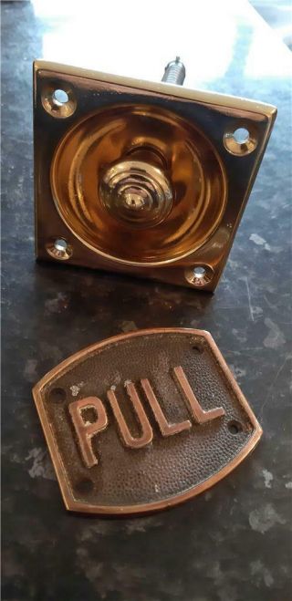 Vintage Victorian Style Brass Door Bell Pull With " Pull " Sign